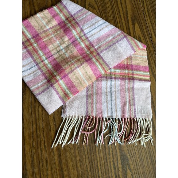 CASHMINK by V. Fraas woman’s pink plaid scarf with fringe - Picture 2 of 4
